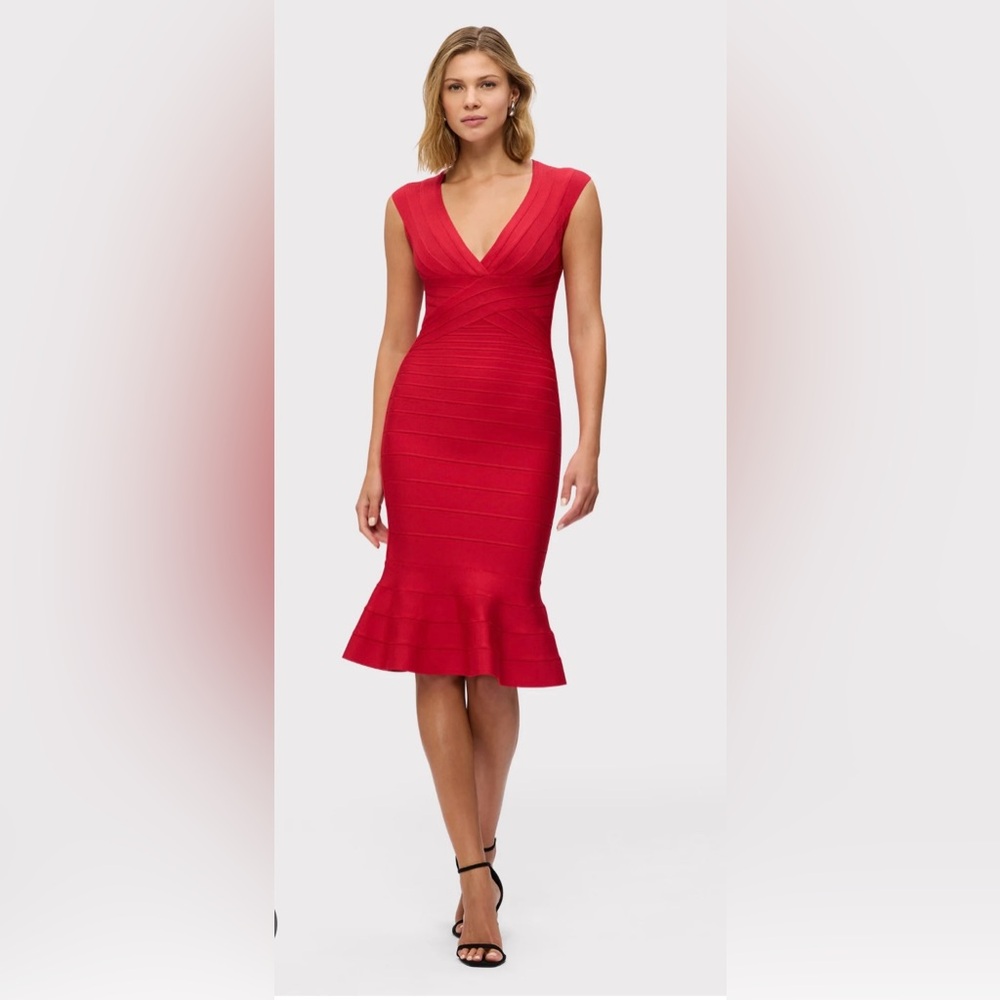 Herve Leger Vibrant Red Midi Dress